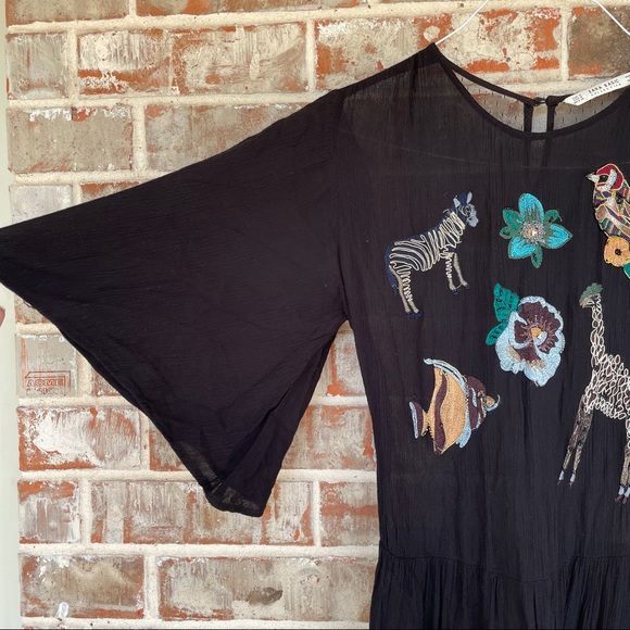 Zara Basic Rare Embroidered Animal Mesh Back Maxi - Picture 9 of 16